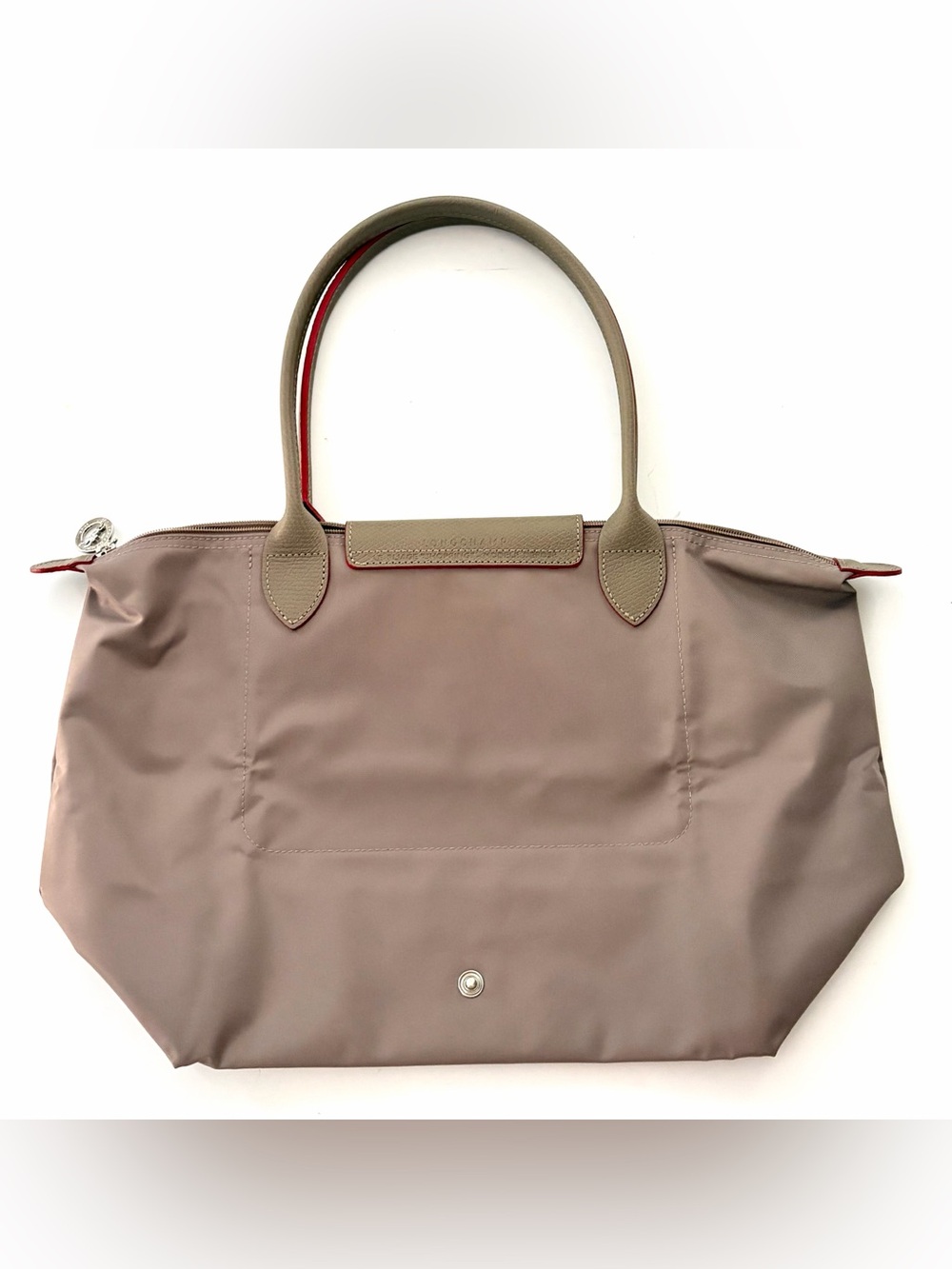 Longchamp Taupe Nylon Le Pliage Tote with Red Trim - Picture 5 of 17